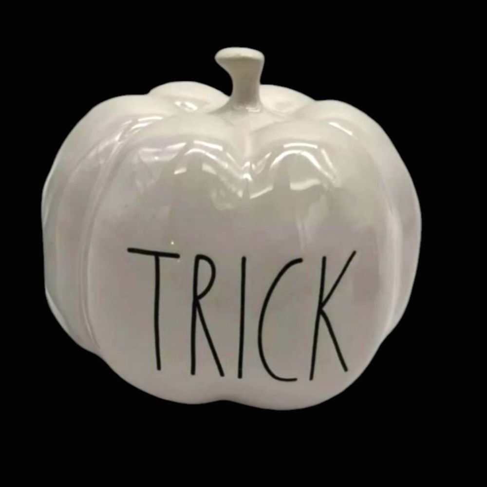 Rae Dunn TRICK OR TREAT Black and White Gloss Pumpkin Set - Picture 2 of 5